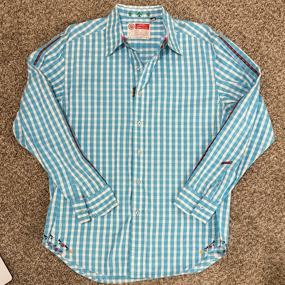 Robert Graham Checkered Gingham Button Up Dress Shirt Mens Large